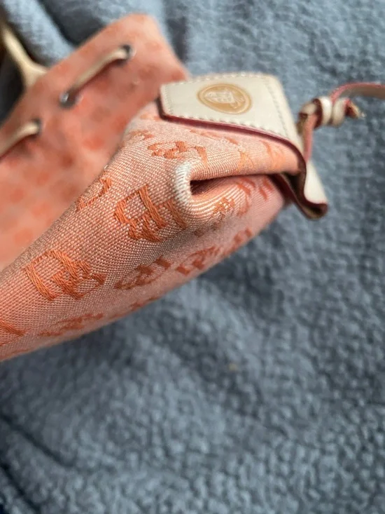 Dooney & Bourke Coral Orange Logo Tote with Tassel Drawstring - Picture 9 of 16